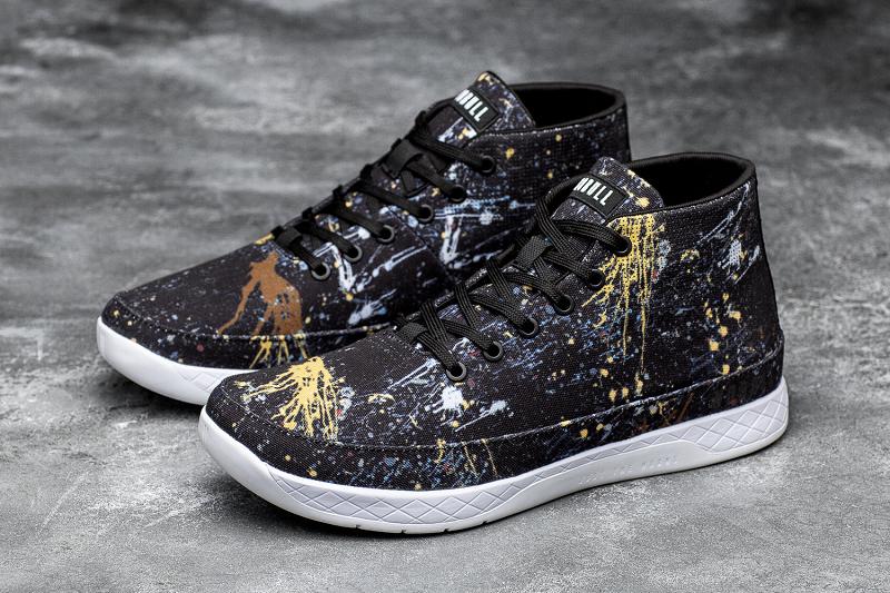 Black Nobull Splatter Canvas Mid Men's Trainers | CA I1290L